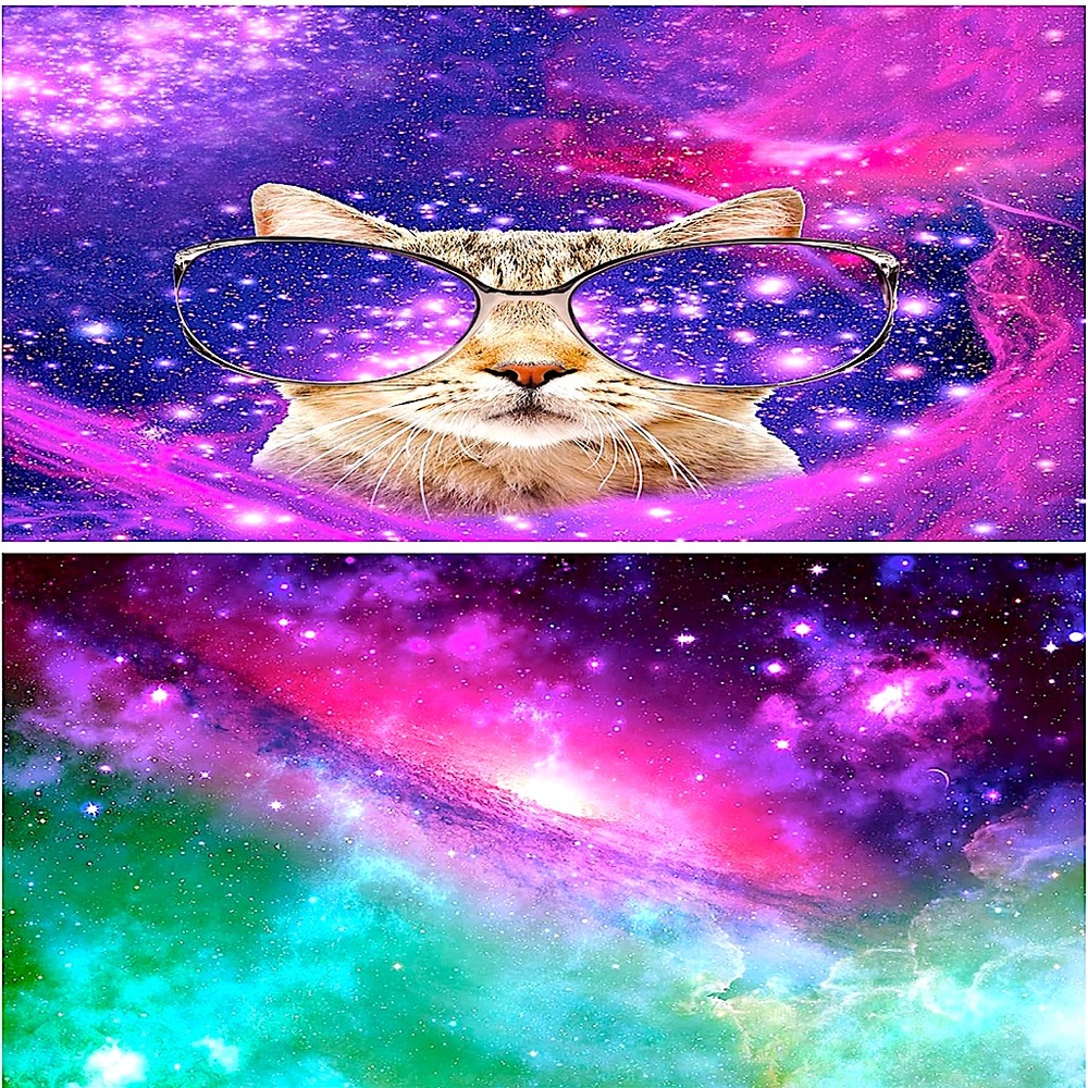 NWT 2 Packs Microfiber Vibrant Cat & Galaxy Scene Beach Towels